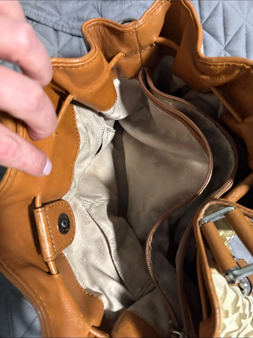 Michael Kors Cream & Tan Logo Satchel with MK Charm